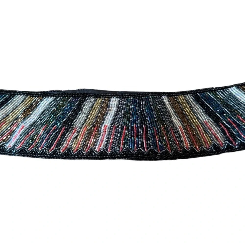 Vintage La Regale Multicolor Beaded Statement Waist Belt Black Retro Glam Size M